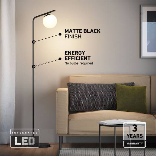 Clayton dimmable LED modern midcentury floor lamp black Artika