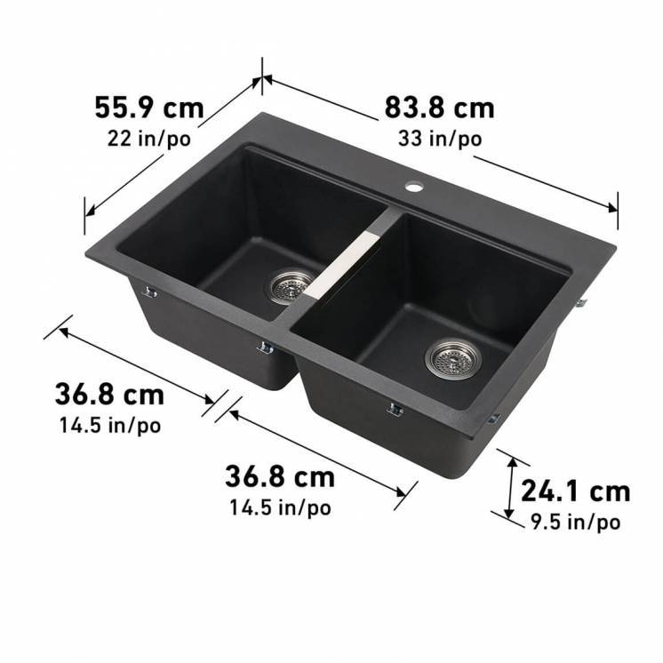 Double Bowl Granite Sink Black Artika