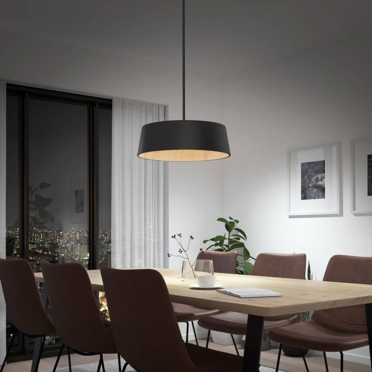 Alton modern LED pendant light 5 CCT black and wood