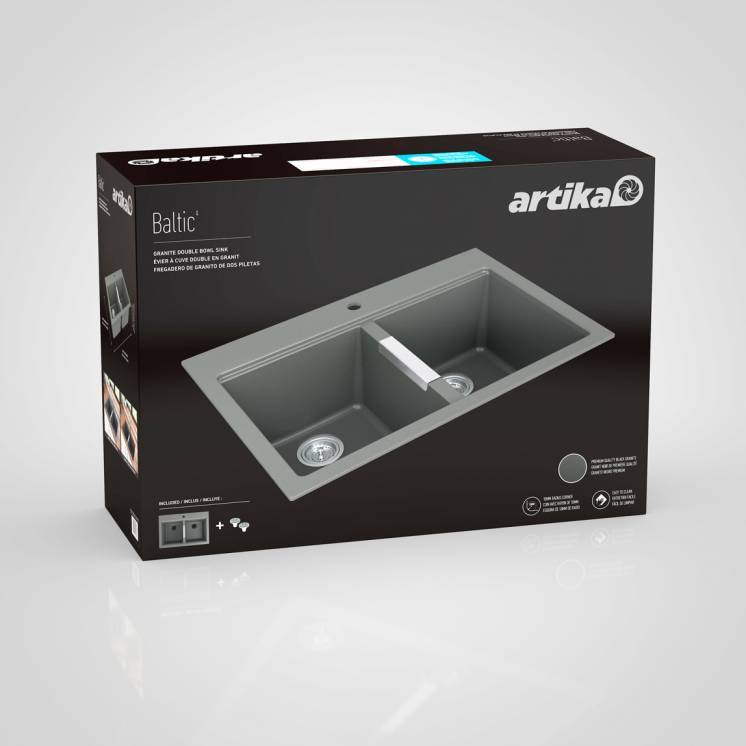Artika Baltic Double Bowl Granite Sink Grey