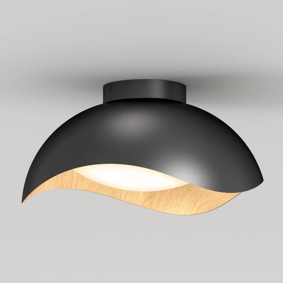 Adara 15 in. LED flush mount light 5 CCT black and wood