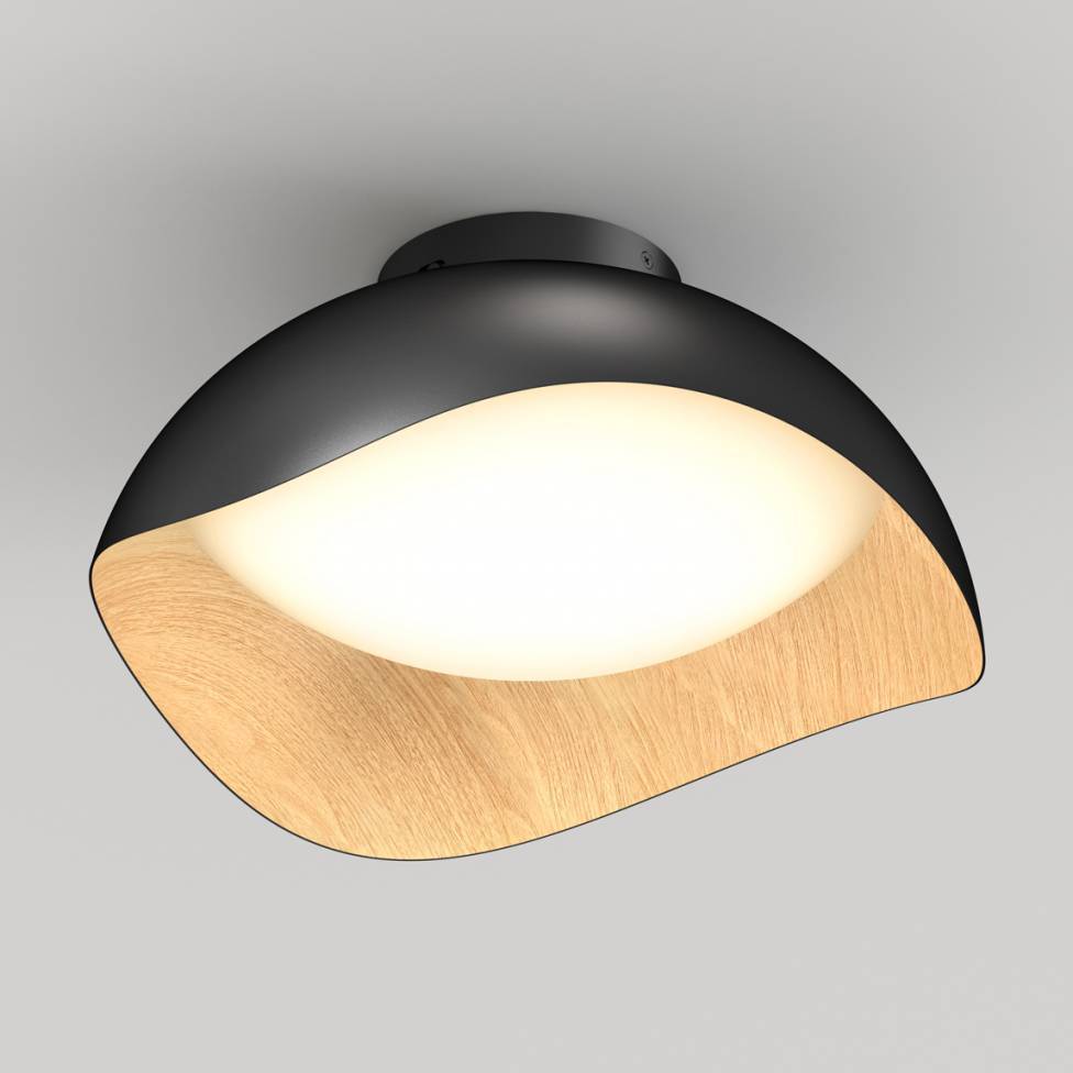 Adara 15 in. LED flush mount light 5 CCT black and wood