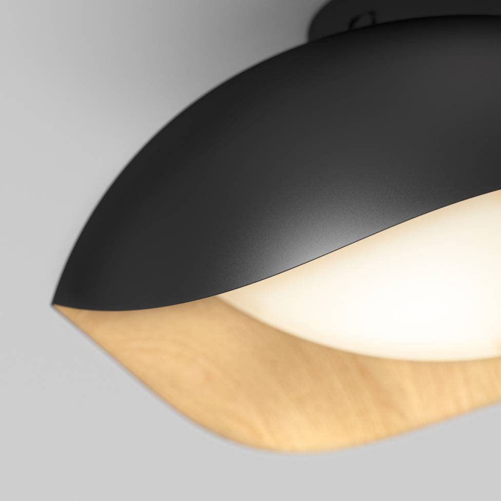 Adara 15 in. LED flush mount light 5 CCT black and wood