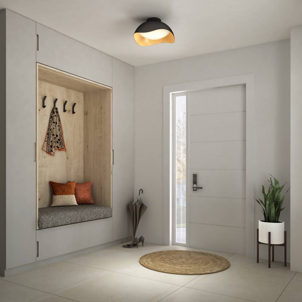 Adara 15 in. LED flush mount light 5 CCT black and wood