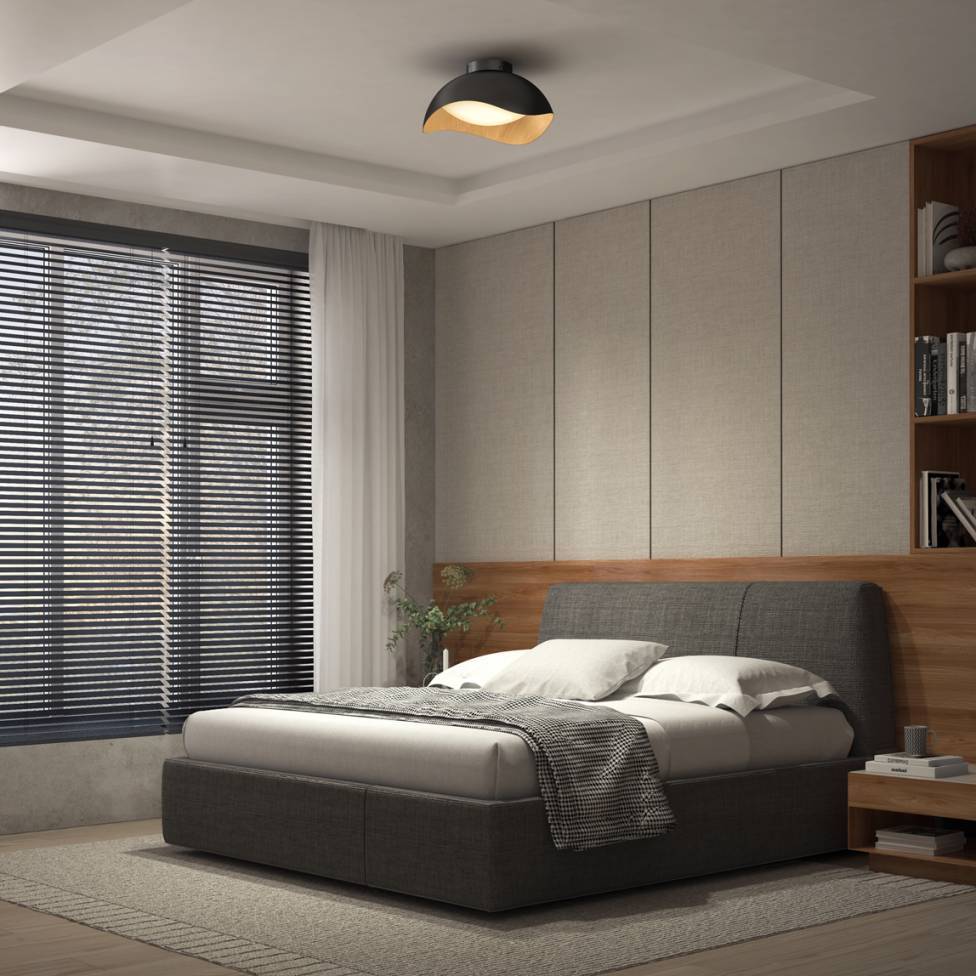Adara 15 in. LED flush mount light 5 CCT black and wood
