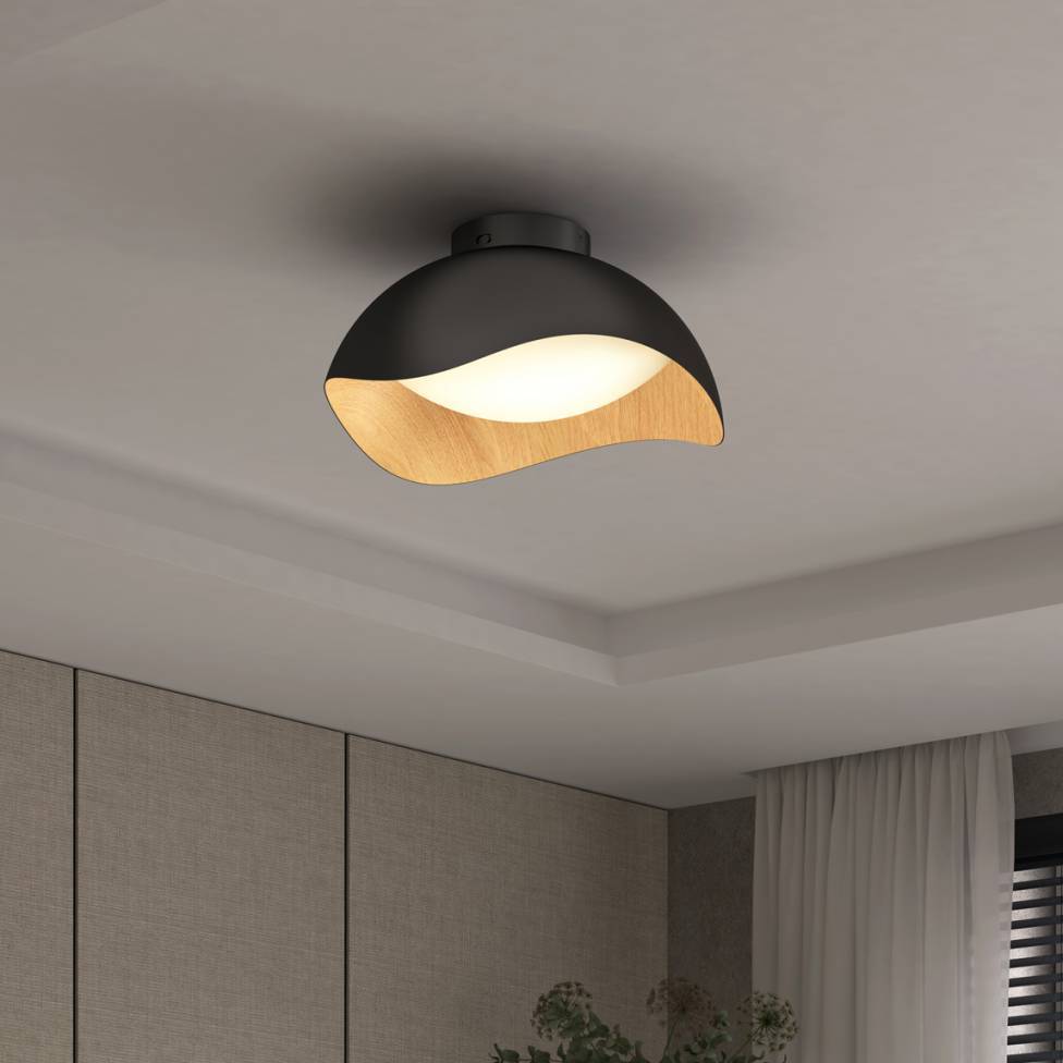Adara 15 in. LED flush mount light 5 CCT black and wood