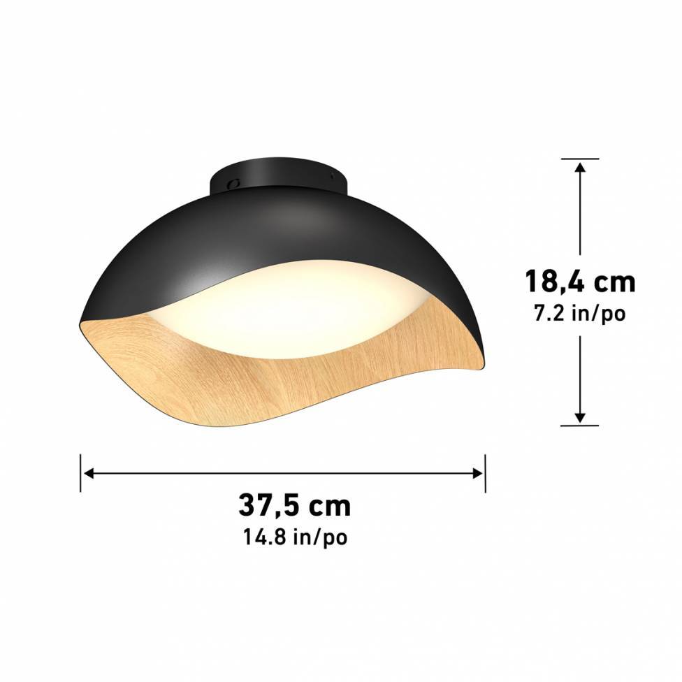 Adara 15 in. LED flush mount light 5 CCT black and wood