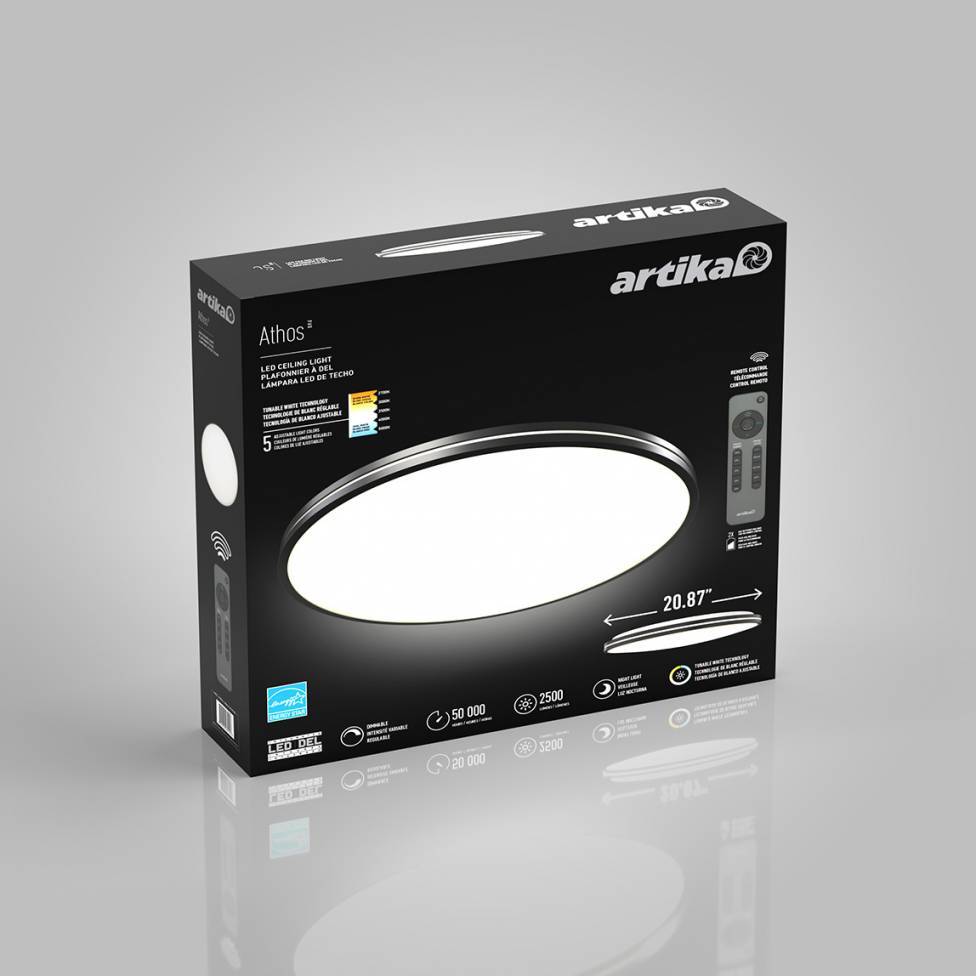 Athos Integrated LED Flush Mount Light Black - With Remote