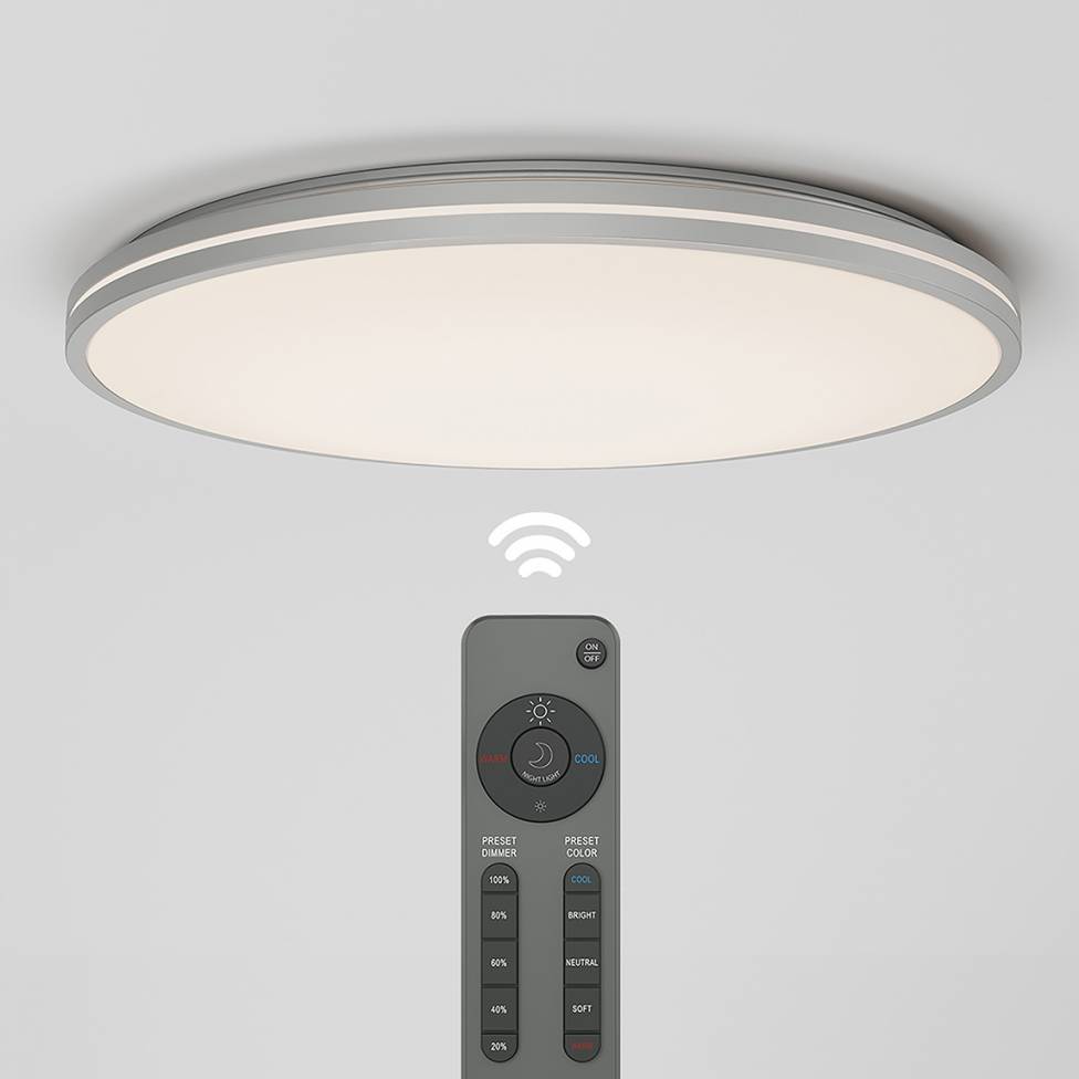 Athos Integrated LED Flush Mount Light Silver - With Remote