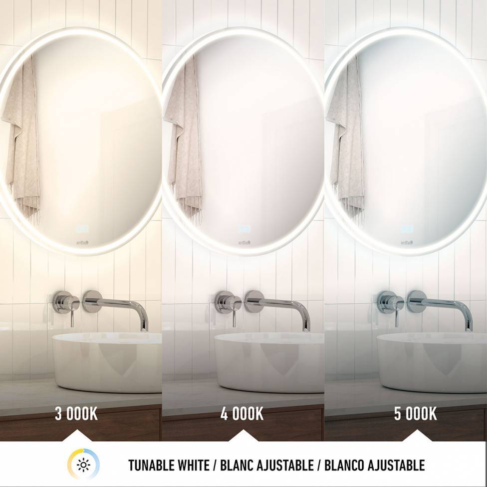 3 couleurs Miroir rond de Salle de Bain avec Anti-buée + LED 3000