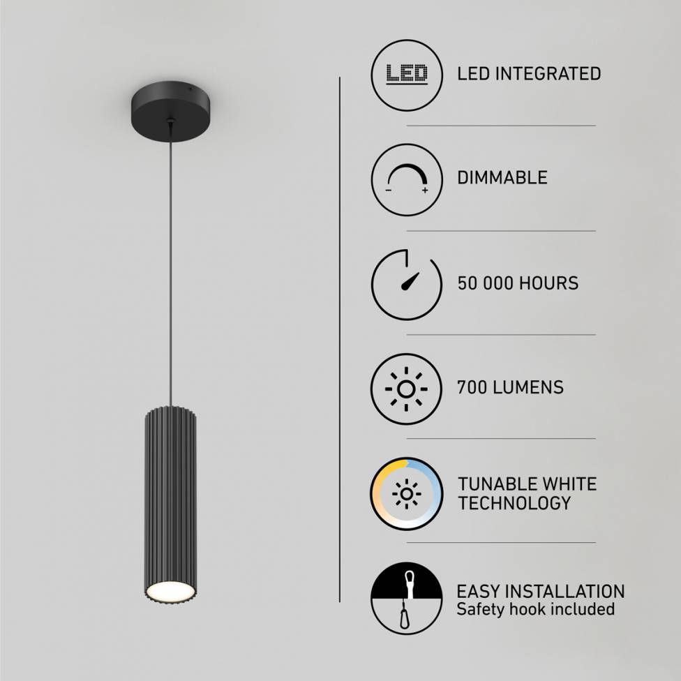 Groove Integrated LED Pendant Light 3CCT Black