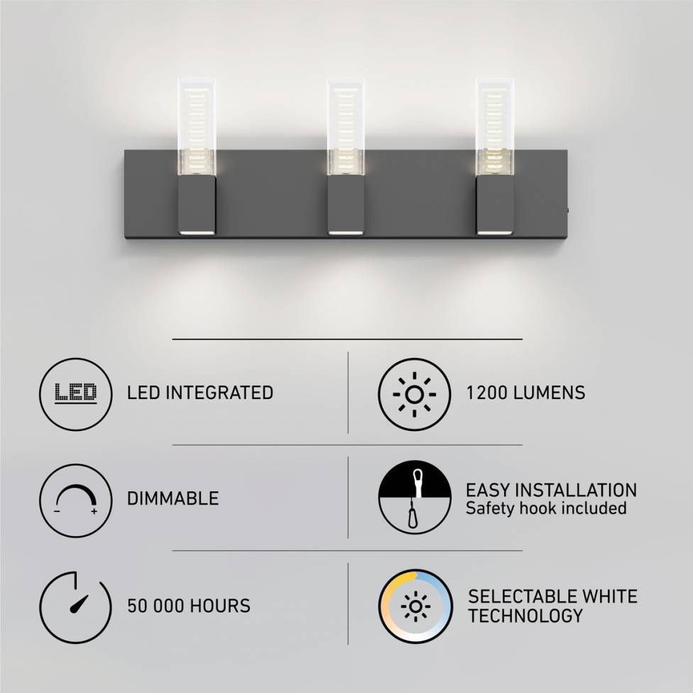 Hologram LED modern bathroom vanity light 5 CCT black