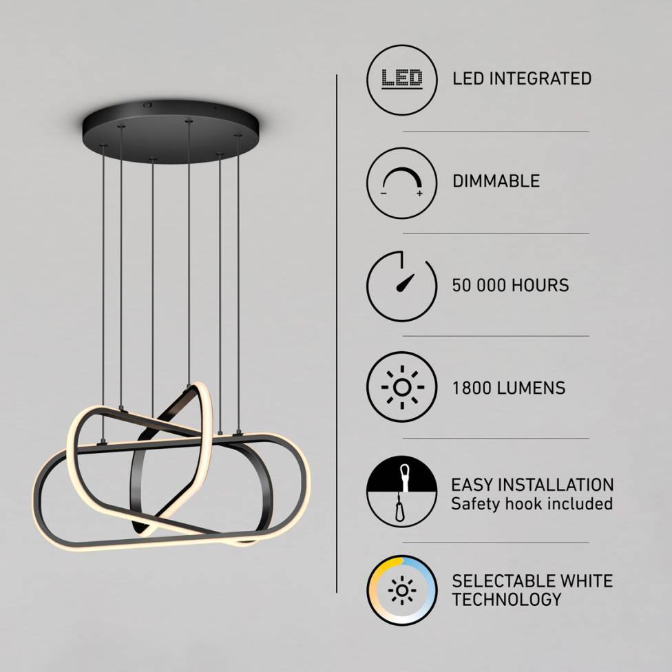 Lewis modern LED pendant light 3 CCT black