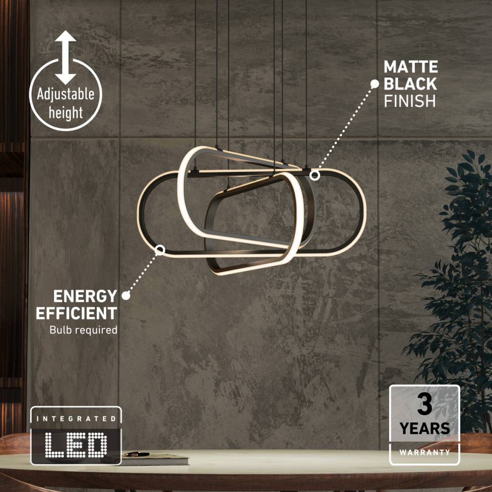 Lewis modern LED pendant light 3 CCT black