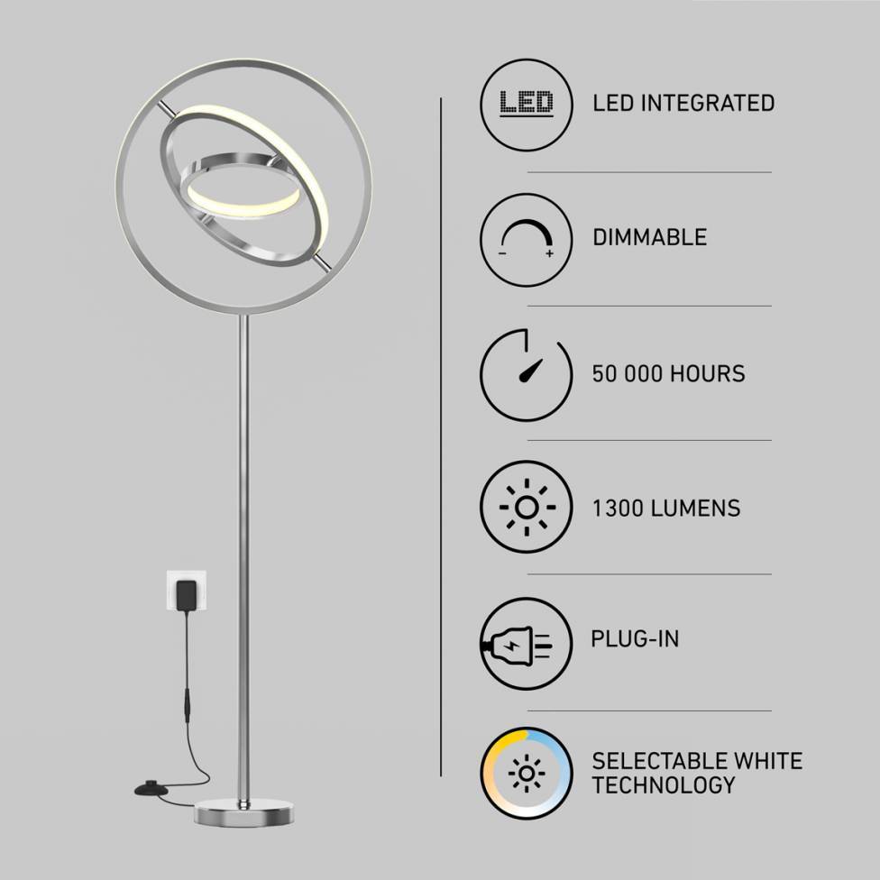 Pivot lampadaire moderne à DEL 3CCT chrome