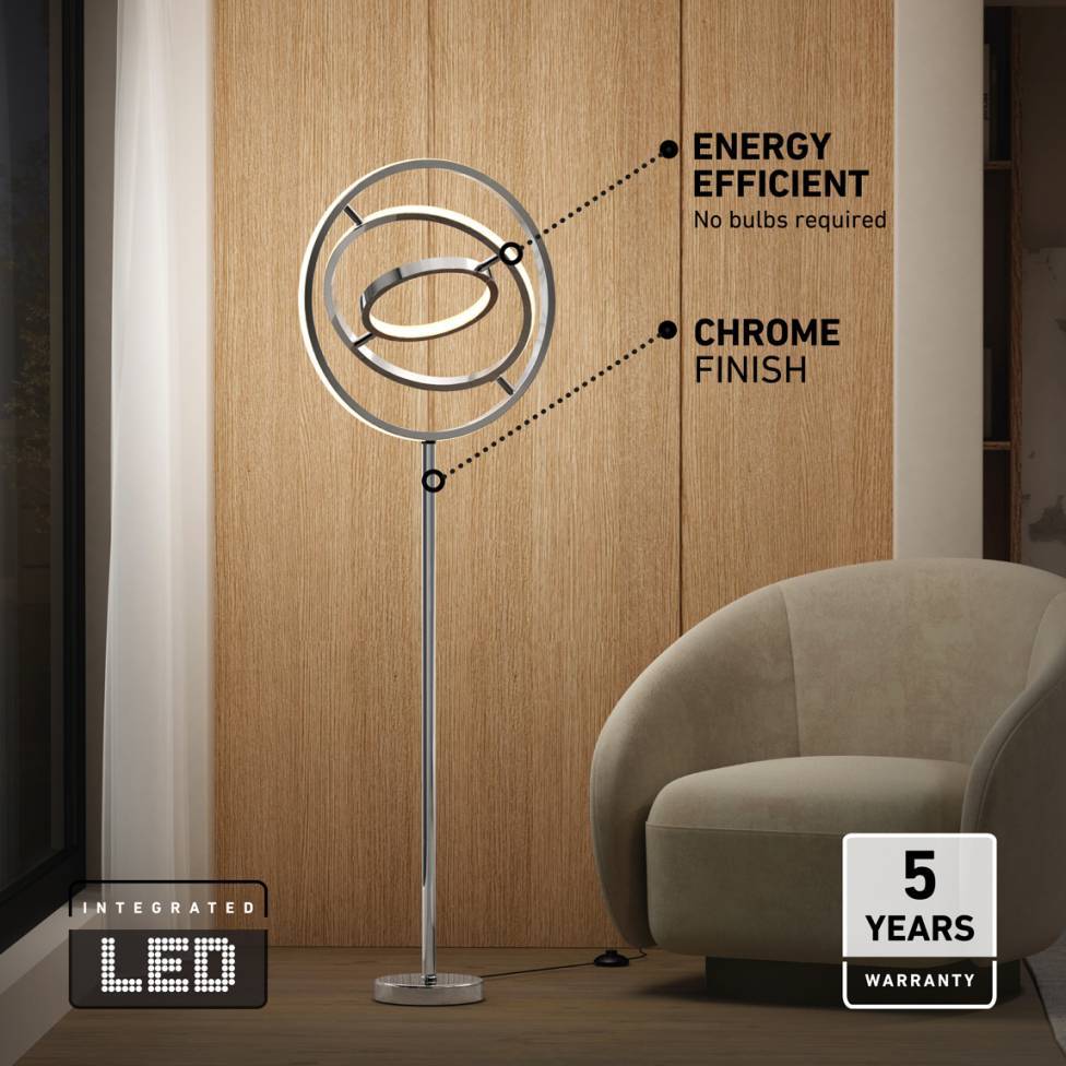 Pivot lampadaire moderne à DEL 3CCT chrome