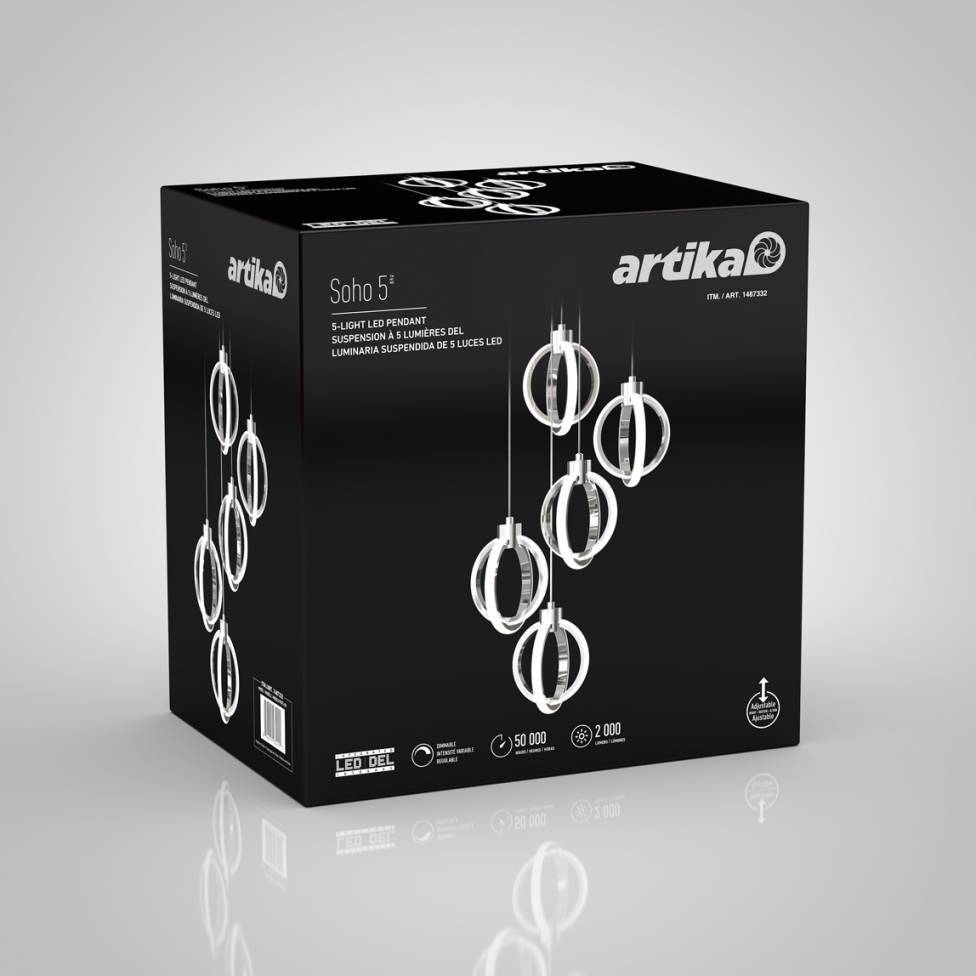 Soho modern 5-light LED pendant chrome