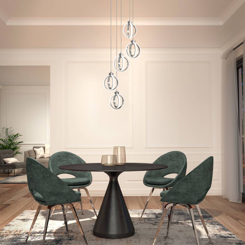 Soho modern 5-light LED pendant chrome