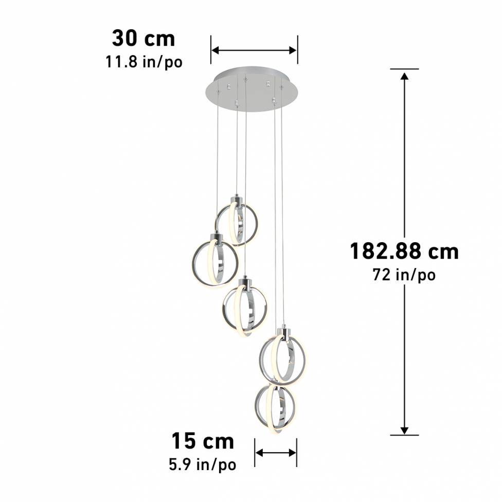 Soho modern 5-light LED pendant chrome