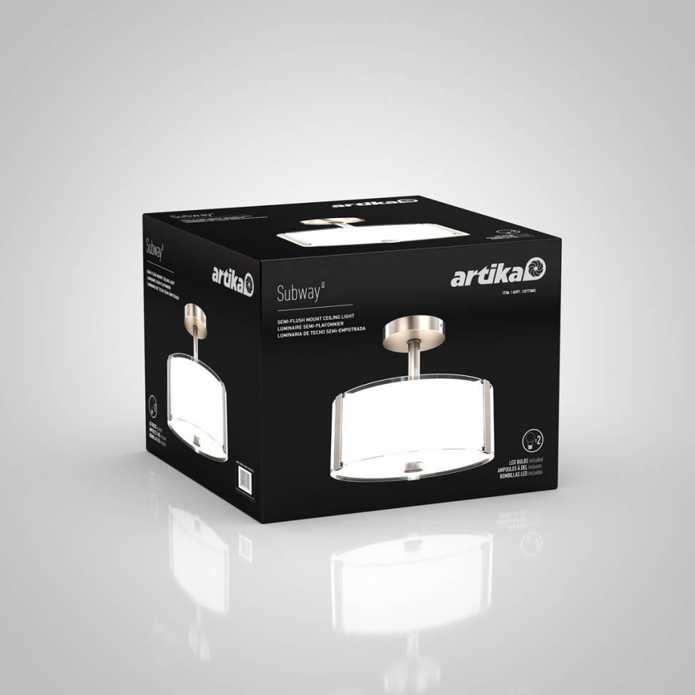 Artika Subway Contemporary Semi Flush Mount Ceiling Light 40W with a Silk Screen Glass Shade Chrome Finish Artika Subway Contemporary Semi Flush Mount Ceiling Light 40W with a Silk Screen Glass Shade Chrome Finish