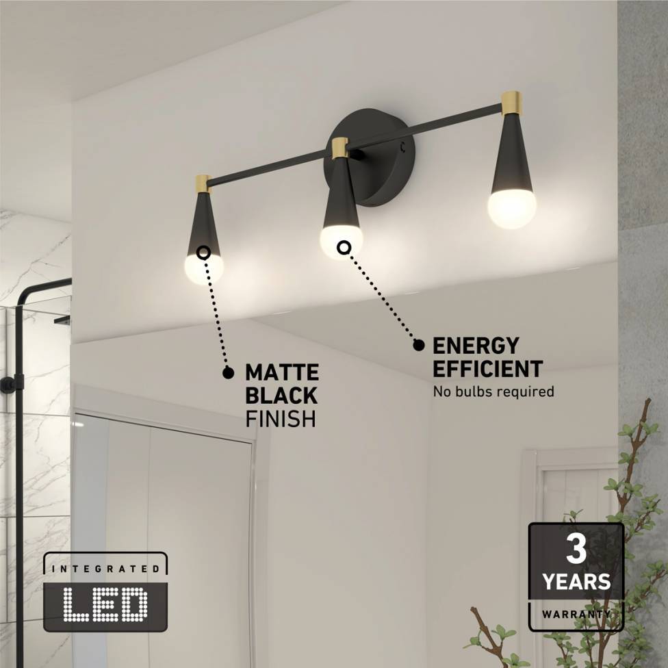 Wayden LED mid-century bathroom vanity light 3 CCT black | Artika