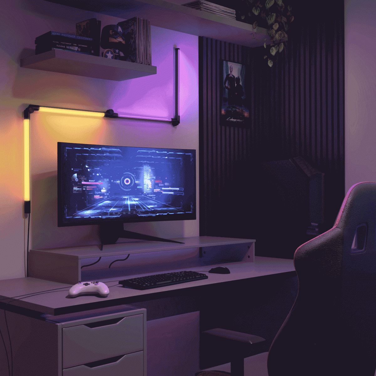 Fitch smart foldable RGB LED gaming floor lamp